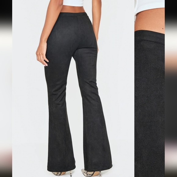 Pretty little Thing faux suede flared lace up pullover Pants black 4 Oversized. - Picture 16 of 17